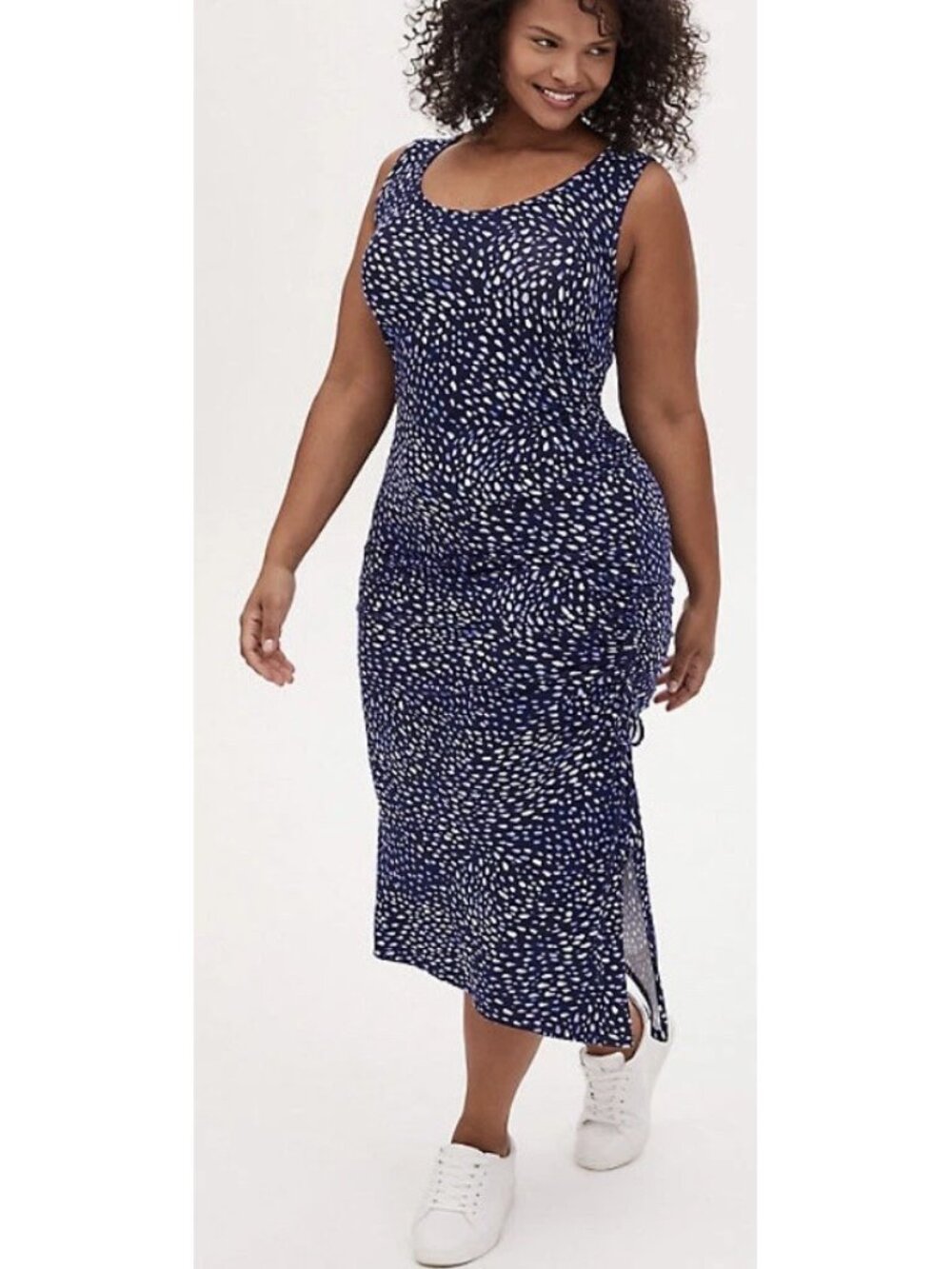 NWT Torrid Womens Plus Size 3X Super Soft Blue Ditsy Dot Drawstring Midi Dress